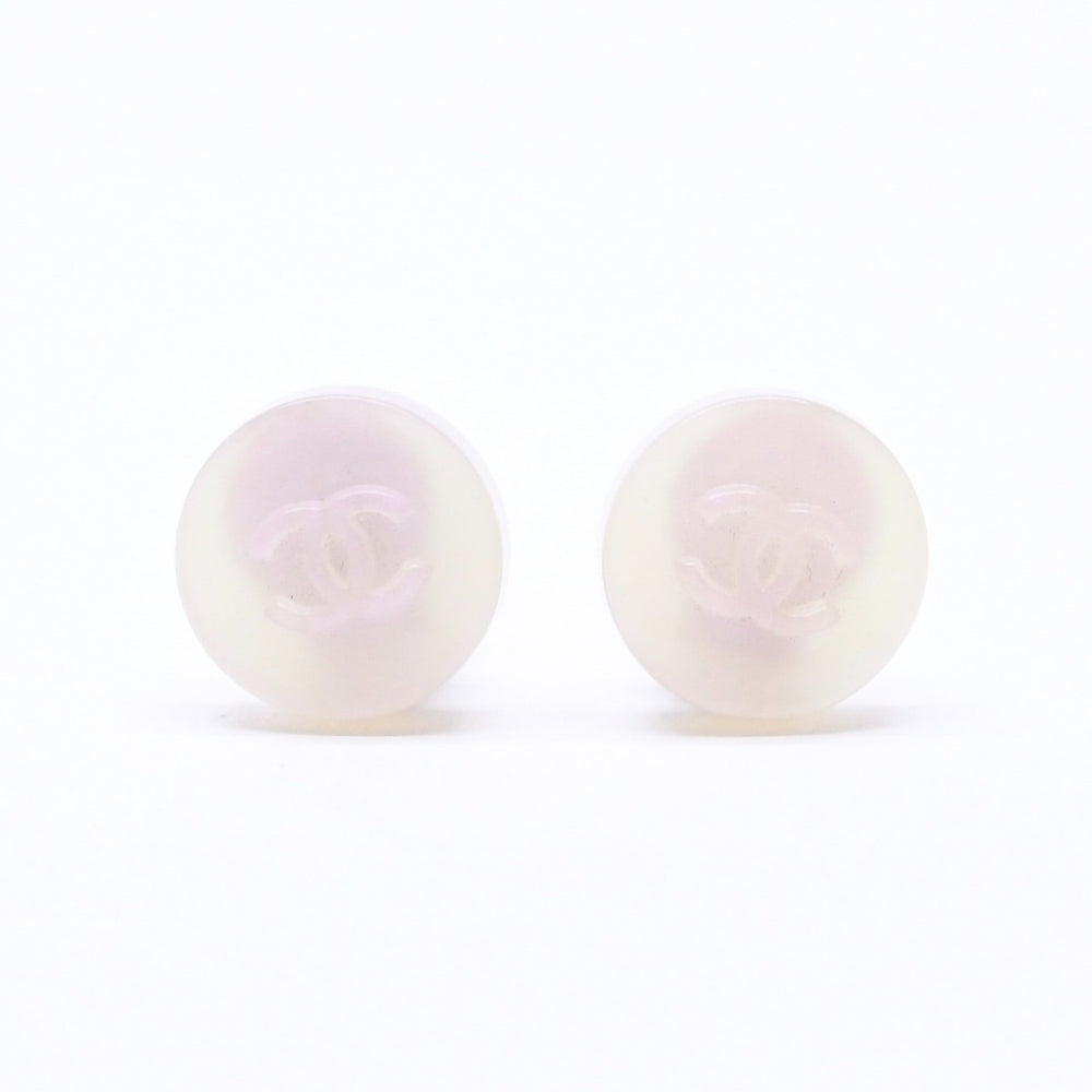 CHANEL シャネル ココマーク イヤリング 重量約3.69g 00C刻印 樹脂系 乳白色 ピンク オーロラ メタル シルバー 両耳用 美品 中古 62579
