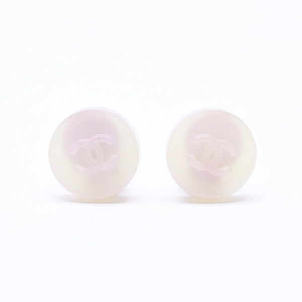 CHANEL シャネル ココマーク イヤリング 重量約3.69g 00C刻印 樹脂系 乳白色 ピンク オーロラ メタル シルバー 両耳用 美品 中古 62579