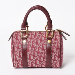 Christian Dior Trotter Mini Boston Bag Jacquard Canvas Leather Bordeaux Gold Hardware Good Condition Used 4a004397