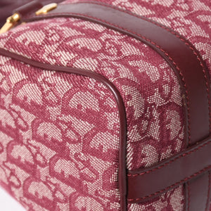 Christian Dior Trotter Mini Boston Bag Jacquard Canvas Leather Bordeaux Gold Hardware Good Condition Used 4a004397