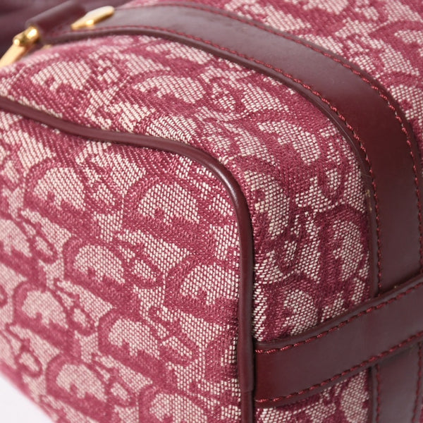 Christian Dior Trotter Mini Boston Bag Jacquard Canvas Leather Bordeaux Gold Hardware Good Condition Used 4a004397