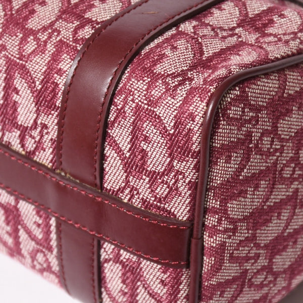 Christian Dior Trotter Mini Boston Bag Jacquard Canvas Leather Bordeaux Gold Hardware Good Condition Used 4a004397