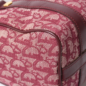 Christian Dior Trotter Mini Boston Bag Jacquard Canvas Leather Bordeaux Gold Hardware Good Condition Used 4a004397