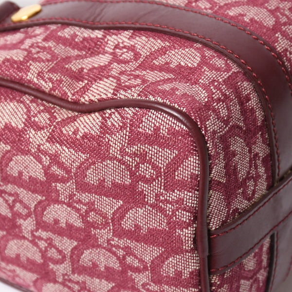 Christian Dior Trotter Mini Boston Bag Jacquard Canvas Leather Bordeaux Gold Hardware Good Condition Used 4a004397