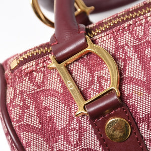 Christian Dior Trotter Mini Boston Bag Jacquard Canvas Leather Bordeaux Gold Hardware Good Condition Used 4a004397
