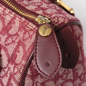 Christian Dior Trotter Mini Boston Bag Jacquard Canvas Leather Bordeaux Gold Hardware Good Condition Used 4a004397