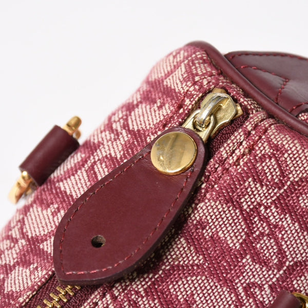 Christian Dior Trotter Mini Boston Bag Jacquard Canvas Leather Bordeaux Gold Hardware Good Condition Used 4a004397