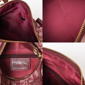 Christian Dior Trotter Mini Boston Bag Jacquard Canvas Leather Bordeaux Gold Hardware Good Condition Used 4a004397