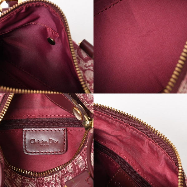 Christian Dior Trotter Mini Boston Bag Jacquard Canvas Leather Bordeaux Gold Hardware Good Condition Used 4a004397