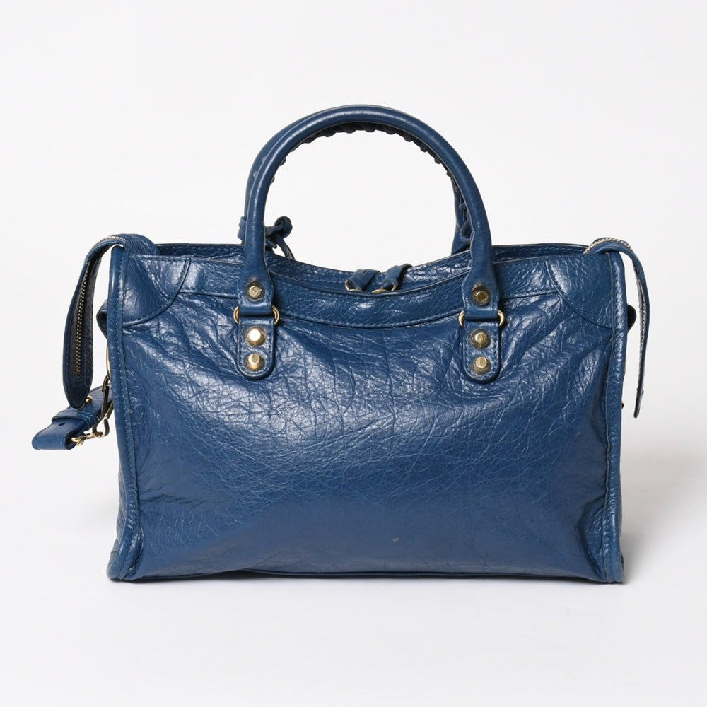 BALENCIAGA バレンシアガ クラシック シティ S ハンドバッグ 431621 ショルダーバッグ ブルー ゴールド金具 B528147 ラムスキン 美品 中古 4a004355