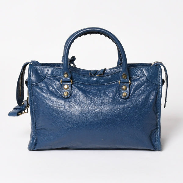 BALENCIAGA バレンシアガ クラシック シティ S ハンドバッグ 431621 ショルダーバッグ ブルー ゴールド金具 B528147 ラムスキン 美品 中古 4a004355