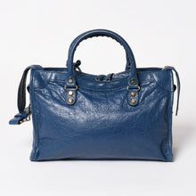 Load image into Gallery viewer, BALENCIAGA バレンシアガ クラシック シティ S ハンドバッグ 431621 ショルダーバッグ ブルー ゴールド金具 B528147 ラムスキン 美品 中古 4a004355