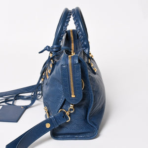BALENCIAGA バレンシアガ クラシック シティ S ハンドバッグ 431621 ショルダーバッグ ブルー ゴールド金具 B528147 ラムスキン 美品 中古 4a004355