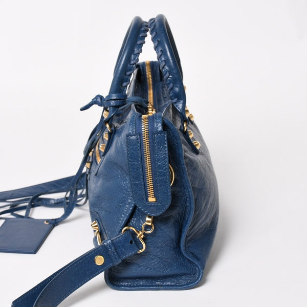 BALENCIAGA バレンシアガ クラシック シティ S ハンドバッグ 431621 ショルダーバッグ ブルー ゴールド金具 B528147 ラムスキン 美品 中古 4a004355