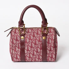 Load image into Gallery viewer, Christian Dior クリスチャンディオール トロッターミニボストンバッグ ジャガードキャンバス レザー ボルドー ゴールド金具 美品 中古 4a004397