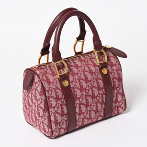 Christian Dior Trotter Mini Boston Bag Jacquard Canvas Leather Bordeaux Gold Hardware Good Condition Used 4a004397