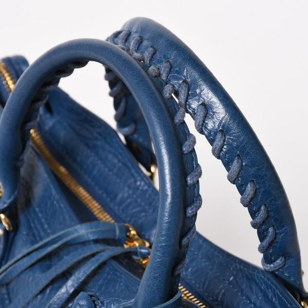 BALENCIAGA バレンシアガ クラシック シティ S ハンドバッグ 431621 ショルダーバッグ ブルー ゴールド金具 B528147 ラムスキン 美品 中古 4a004355