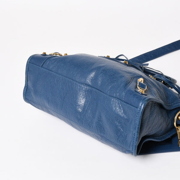 BALENCIAGA バレンシアガ クラシック シティ S ハンドバッグ 431621 ショルダーバッグ ブルー ゴールド金具 B528147 ラムスキン 美品 中古 4a004355