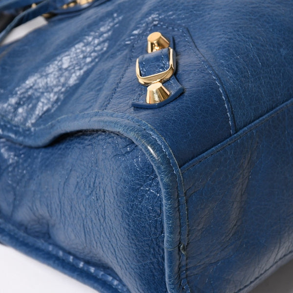 BALENCIAGA バレンシアガ クラシック シティ S ハンドバッグ 431621 ショルダーバッグ ブルー ゴールド金具 B528147 ラムスキン 美品 中古 4a004355