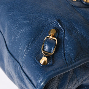 BALENCIAGA バレンシアガ クラシック シティ S ハンドバッグ 431621 ショルダーバッグ ブルー ゴールド金具 B528147 ラムスキン 美品 中古 4a004355