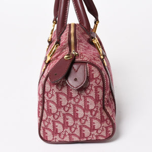 Christian Dior Trotter Mini Boston Bag Jacquard Canvas Leather Bordeaux Gold Hardware Good Condition Used 4a004397