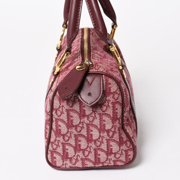 Christian Dior Trotter Mini Boston Bag Jacquard Canvas Leather Bordeaux Gold Hardware Good Condition Used 4a004397