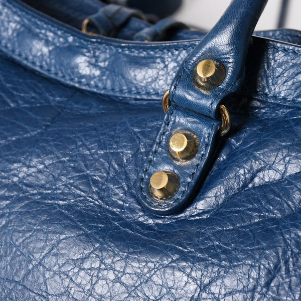 BALENCIAGA バレンシアガ クラシック シティ S ハンドバッグ 431621 ショルダーバッグ ブルー ゴールド金具 B528147 ラムスキン 美品 中古 4a004355