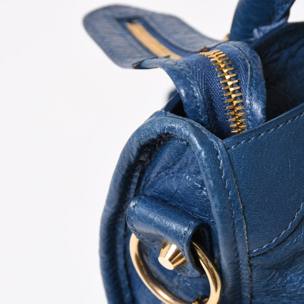 BALENCIAGA バレンシアガ クラシック シティ S ハンドバッグ 431621 ショルダーバッグ ブルー ゴールド金具 B528147 ラムスキン 美品 中古 4a004355