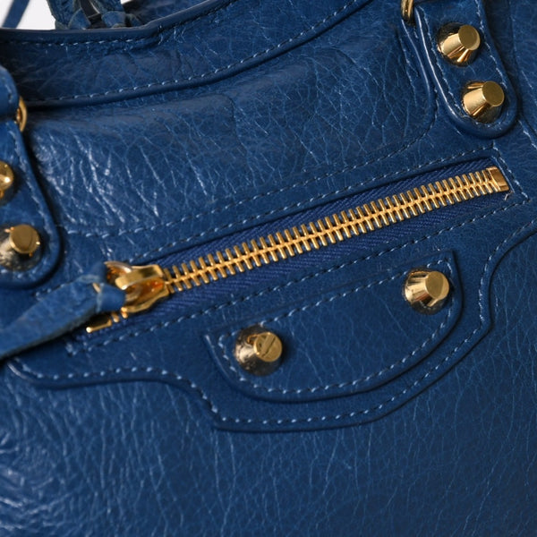 BALENCIAGA バレンシアガ クラシック シティ S ハンドバッグ 431621 ショルダーバッグ ブルー ゴールド金具 B528147 ラムスキン 美品 中古 4a004355