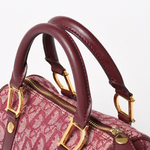 Christian Dior Trotter Mini Boston Bag Jacquard Canvas Leather Bordeaux Gold Hardware Good Condition Used 4a004397