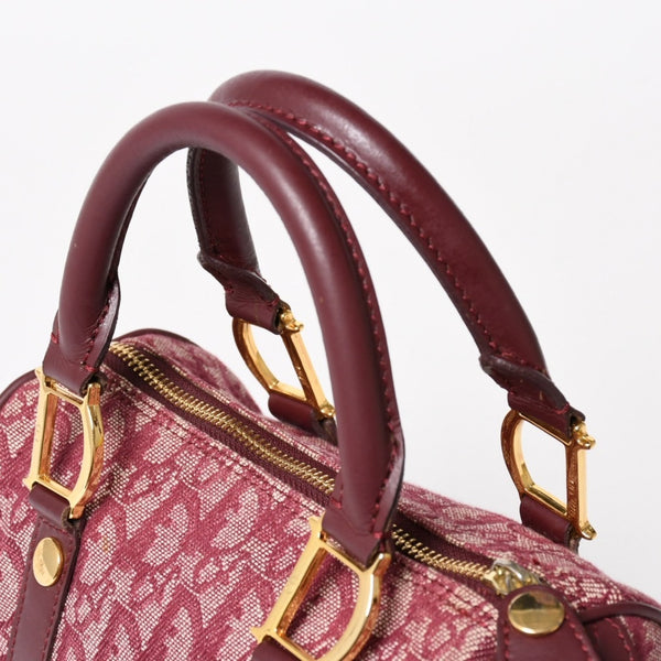 Christian Dior Trotter Mini Boston Bag Jacquard Canvas Leather Bordeaux Gold Hardware Good Condition Used 4a004397