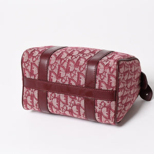 Christian Dior Trotter Mini Boston Bag Jacquard Canvas Leather Bordeaux Gold Hardware Good Condition Used 4a004397