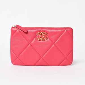 New and unused CHANEL CHANEL 19 Dizneuf Pouch AP1059 29th series Coco Mark Lambskin Pink Gold hardware Used 4a004291