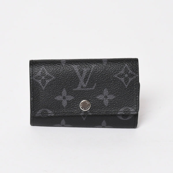 極美品 LOUIS VUITTON ルイヴィトン ブラック グレー ミュルティクレ 6連 キーケース モノグラム エクリプス M82603 シルバー金具 中古 4a004288