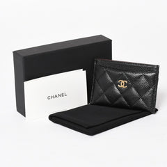 新品同様 CHANEL シャネル クラシック カードケース AP0213 キャビアスキン マトラッセ ブラック ココマーク ランダム品番 ゴールド金具 中古 4a004289
