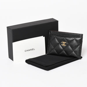 新品同様 CHANEL シャネル クラシック カードケース AP0213 キャビアスキン マトラッセ ブラック ココマーク ランダム品番 ゴールド金具 中古 4a004289