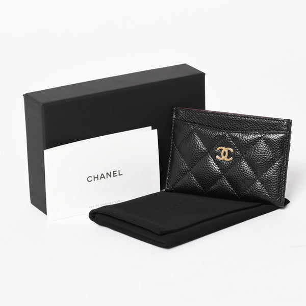 新品同様 CHANEL シャネル クラシック カードケース AP0213 キャビアスキン マトラッセ ブラック ココマーク ランダム品番 ゴールド金具 中古 4a004289