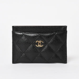 新品同様 CHANEL シャネル クラシック カードケース AP0213 キャビアスキン マトラッセ ブラック ココマーク ランダム品番 ゴールド金具 中古 4a004289