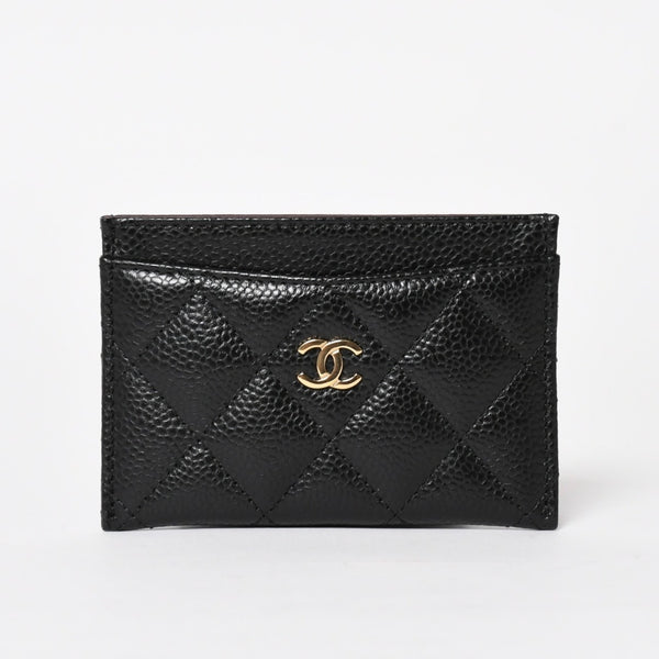 新品同様 CHANEL シャネル クラシック カードケース AP0213 キャビアスキン マトラッセ ブラック ココマーク ランダム品番 ゴールド金具 中古 4a004289
