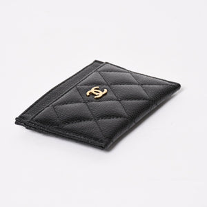 新品同様 CHANEL シャネル クラシック カードケース AP0213 キャビアスキン マトラッセ ブラック ココマーク ランダム品番 ゴールド金具 中古 4a004289
