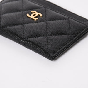 新品同様 CHANEL シャネル クラシック カードケース AP0213 キャビアスキン マトラッセ ブラック ココマーク ランダム品番 ゴールド金具 中古 4a004289