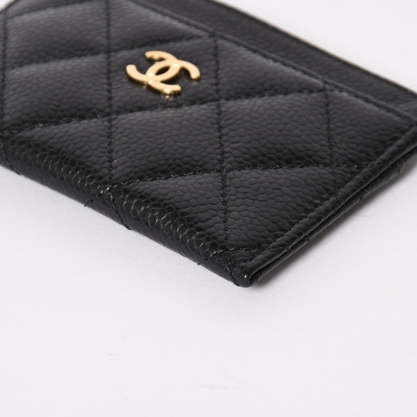 新品同様 CHANEL シャネル クラシック カードケース AP0213 キャビアスキン マトラッセ ブラック ココマーク ランダム品番 ゴールド金具 中古 4a004289