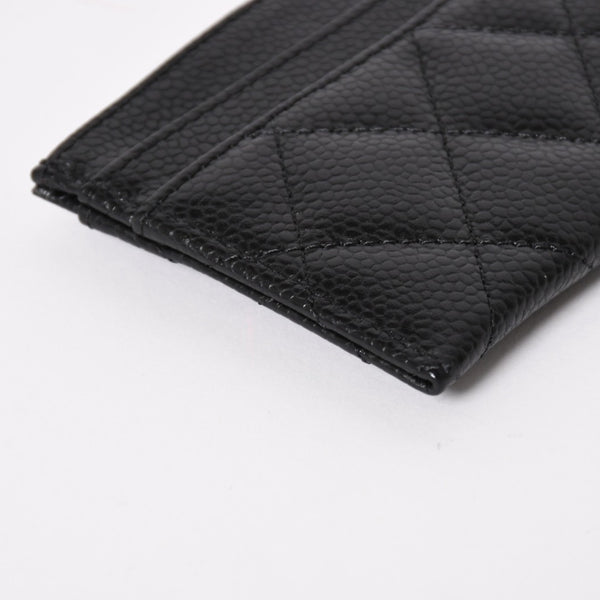 新品同様 CHANEL シャネル クラシック カードケース AP0213 キャビアスキン マトラッセ ブラック ココマーク ランダム品番 ゴールド金具 中古 4a004289