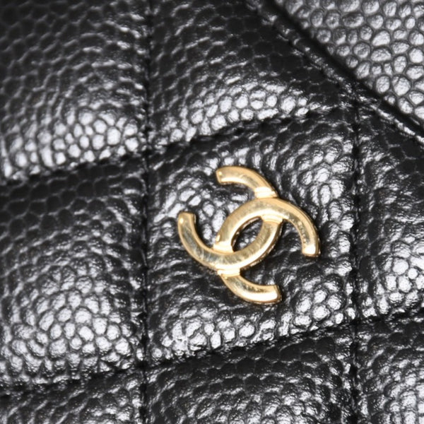 新品同様 CHANEL シャネル クラシック カードケース AP0213 キャビアスキン マトラッセ ブラック ココマーク ランダム品番 ゴールド金具 中古 4a004289