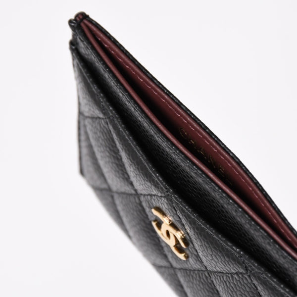 新品同様 CHANEL シャネル クラシック カードケース AP0213 キャビアスキン マトラッセ ブラック ココマーク ランダム品番 ゴールド金具 中古 4a004289