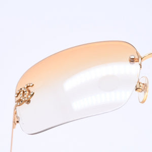 CHANEL Rimless Sunglasses Eyewear 4017-D c.125/56 Size 62□17 120 Coco Mark Rhinestone Good Condition Used 4a004405