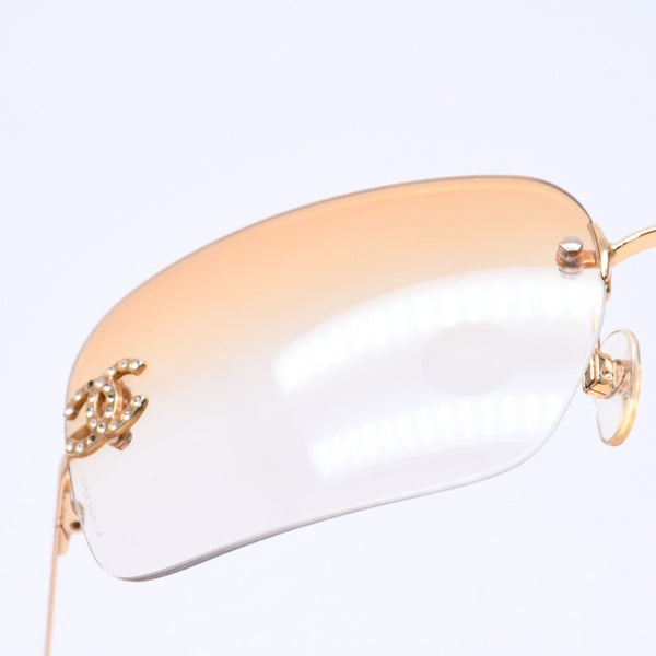 CHANEL Rimless Sunglasses Eyewear 4017-D c.125/56 Size 62□17 120 Coco Mark Rhinestone Good Condition Used 4a004405