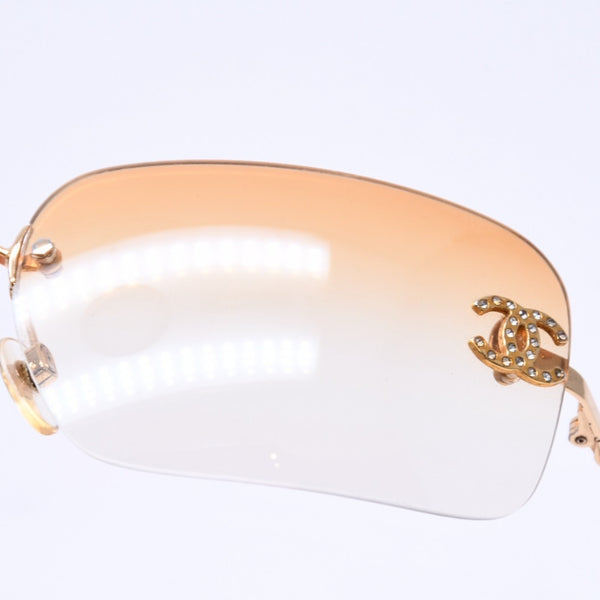 CHANEL Rimless Sunglasses Eyewear 4017-D c.125/56 Size 62□17 120 Coco Mark Rhinestone Good Condition Used 4a004405