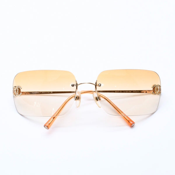 CHANEL Rimless Sunglasses Eyewear 4017-D c.125/56 Size 62□17 120 Coco Mark Rhinestone Good Condition Used 4a004405