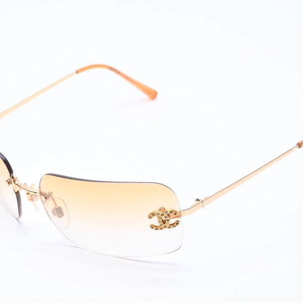 CHANEL Rimless Sunglasses Eyewear 4017-D c.125/56 Size 62□17 120 Coco Mark Rhinestone Good Condition Used 4a004405